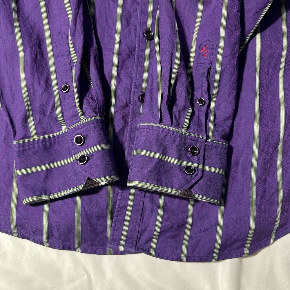 Robert Graham Purple Striped Button-Up Shirt | Size 2XL | Flip Cuff Detail - Picture 15 of 16